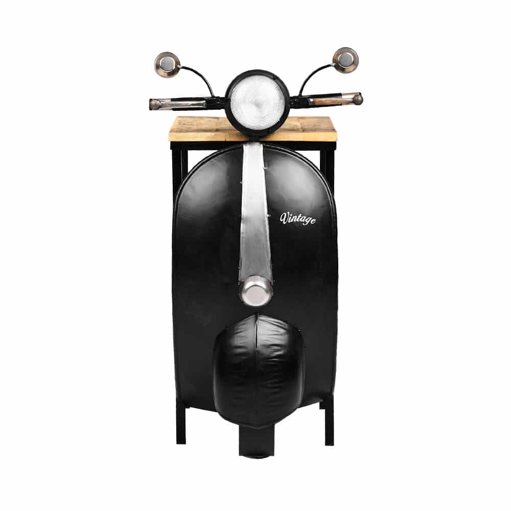 MINI VESPA SIDE TABLE ΜΕ ΡΑΦΙΑ ΜΑΥΡΟ ΑΣΗΜΙ ΦΥΣΙΚΟ 61x45x88