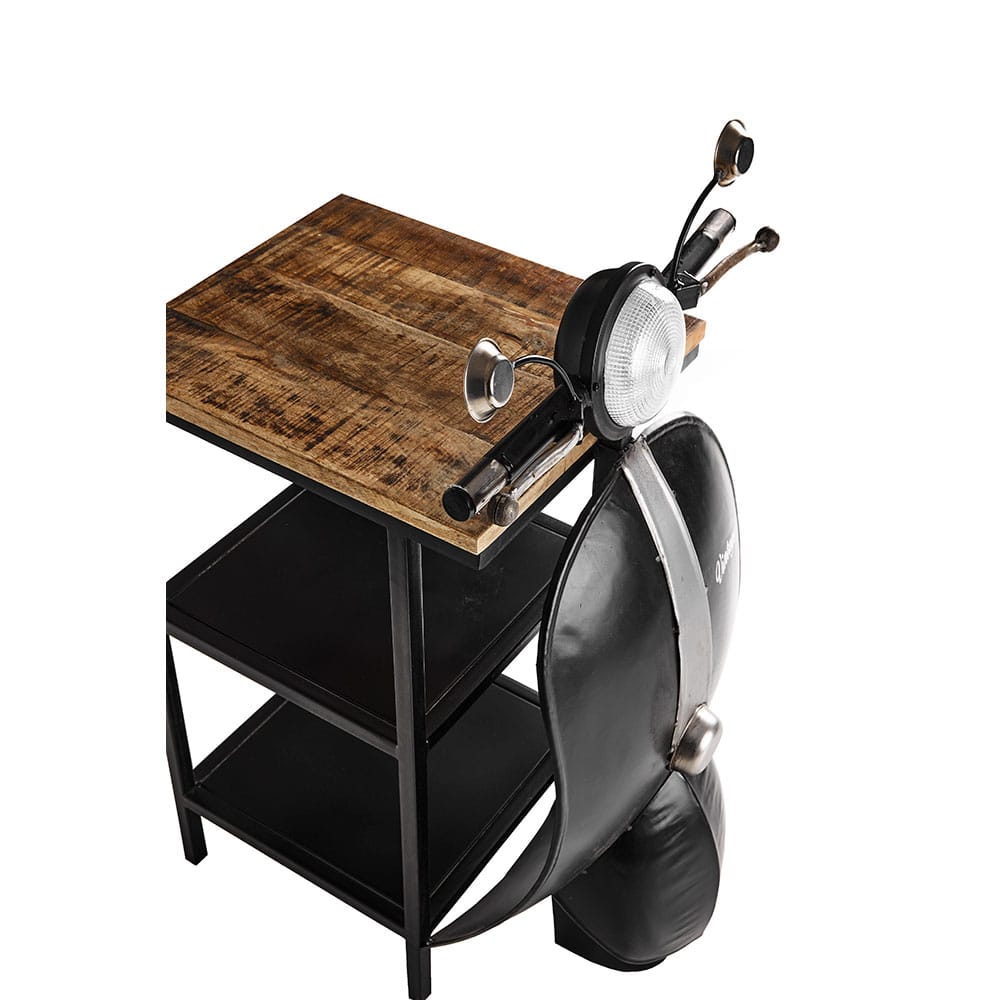 MINI VESPA SIDE TABLE ΜΕ ΡΑΦΙΑ ΜΑΥΡΟ ΑΣΗΜΙ ΦΥΣΙΚΟ 61x45x88
