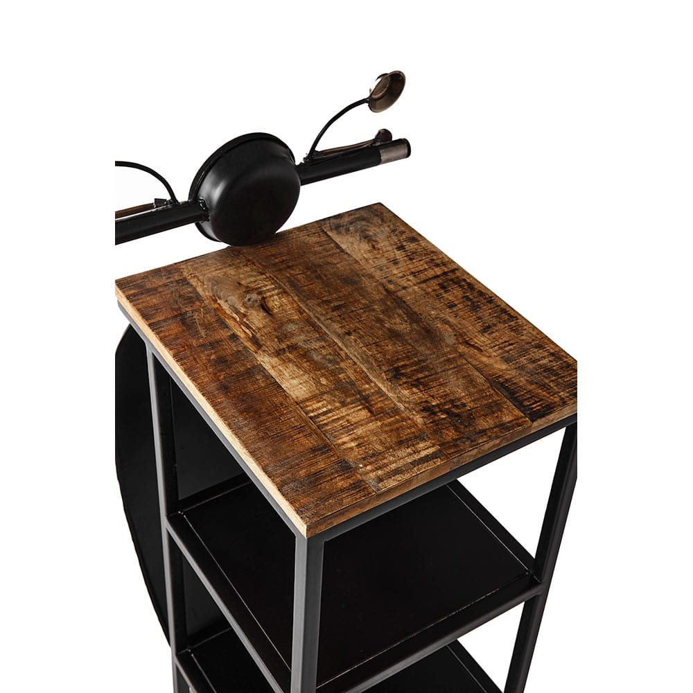 MINI VESPA SIDE TABLE ΜΕ ΡΑΦΙΑ ΜΑΥΡΟ ΑΣΗΜΙ ΦΥΣΙΚΟ 61x45x88