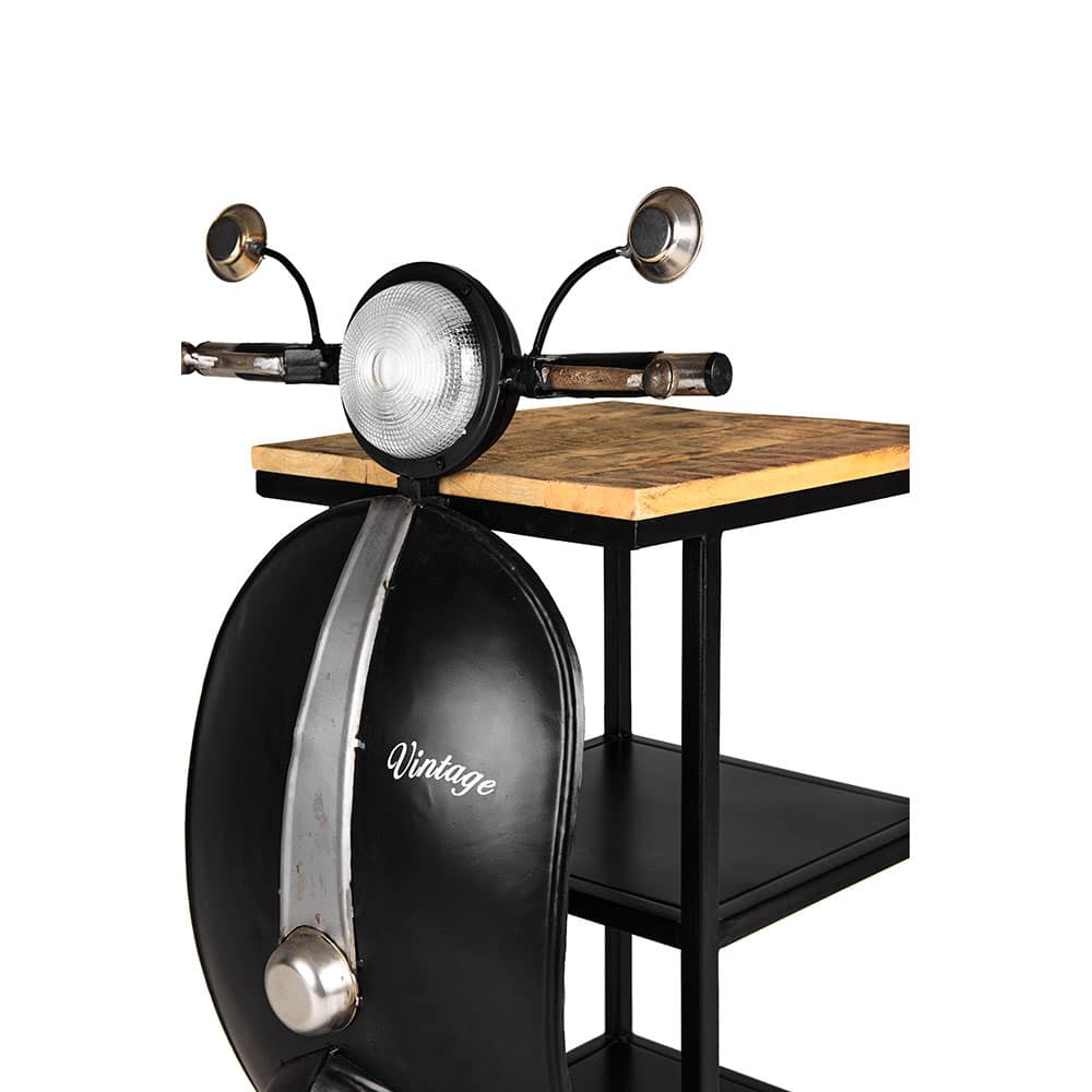 MINI VESPA SIDE TABLE ΜΕ ΡΑΦΙΑ ΜΑΥΡΟ ΑΣΗΜΙ ΦΥΣΙΚΟ 61x45x88