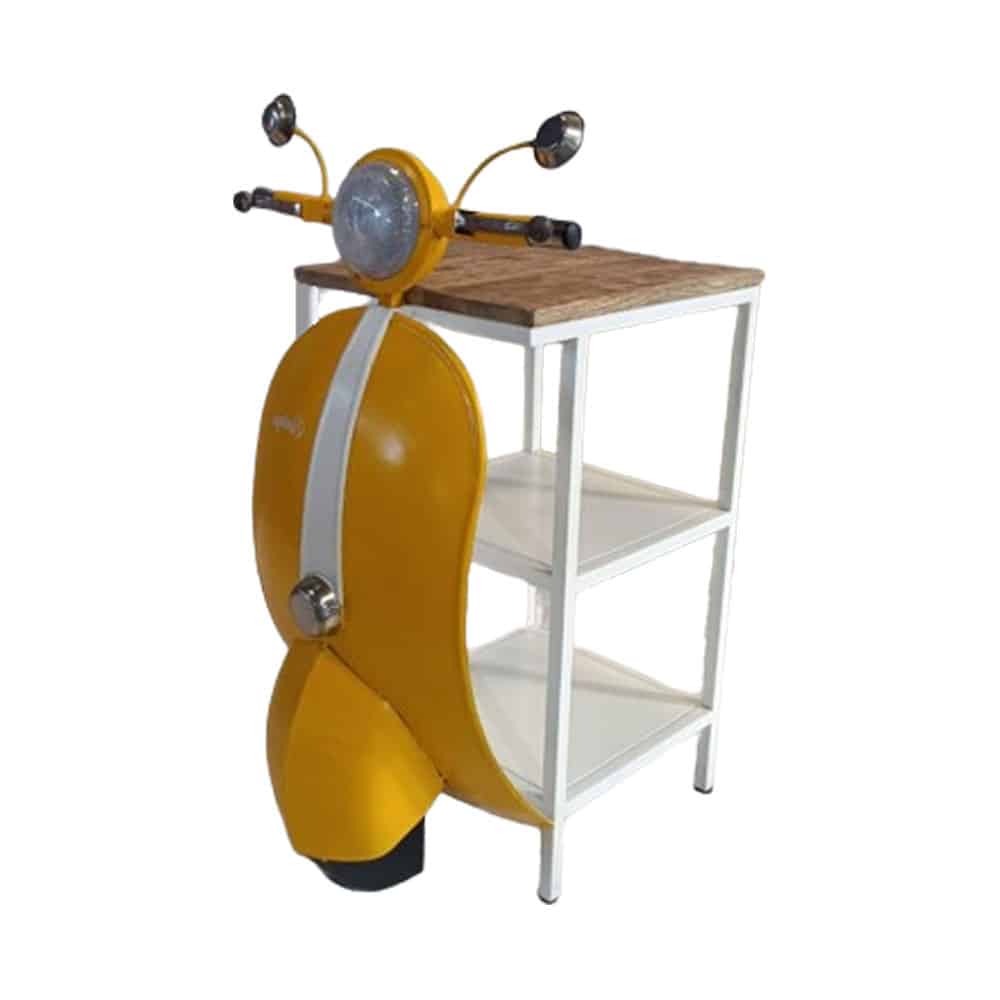 MINI VESPA SIDE TABLE ΜΕ ΡΑΦΙΑ ΚΙΤΡΙΝΟ ΛΕΥΚΟ ΦΥΣΙΚΟ 61x45x88