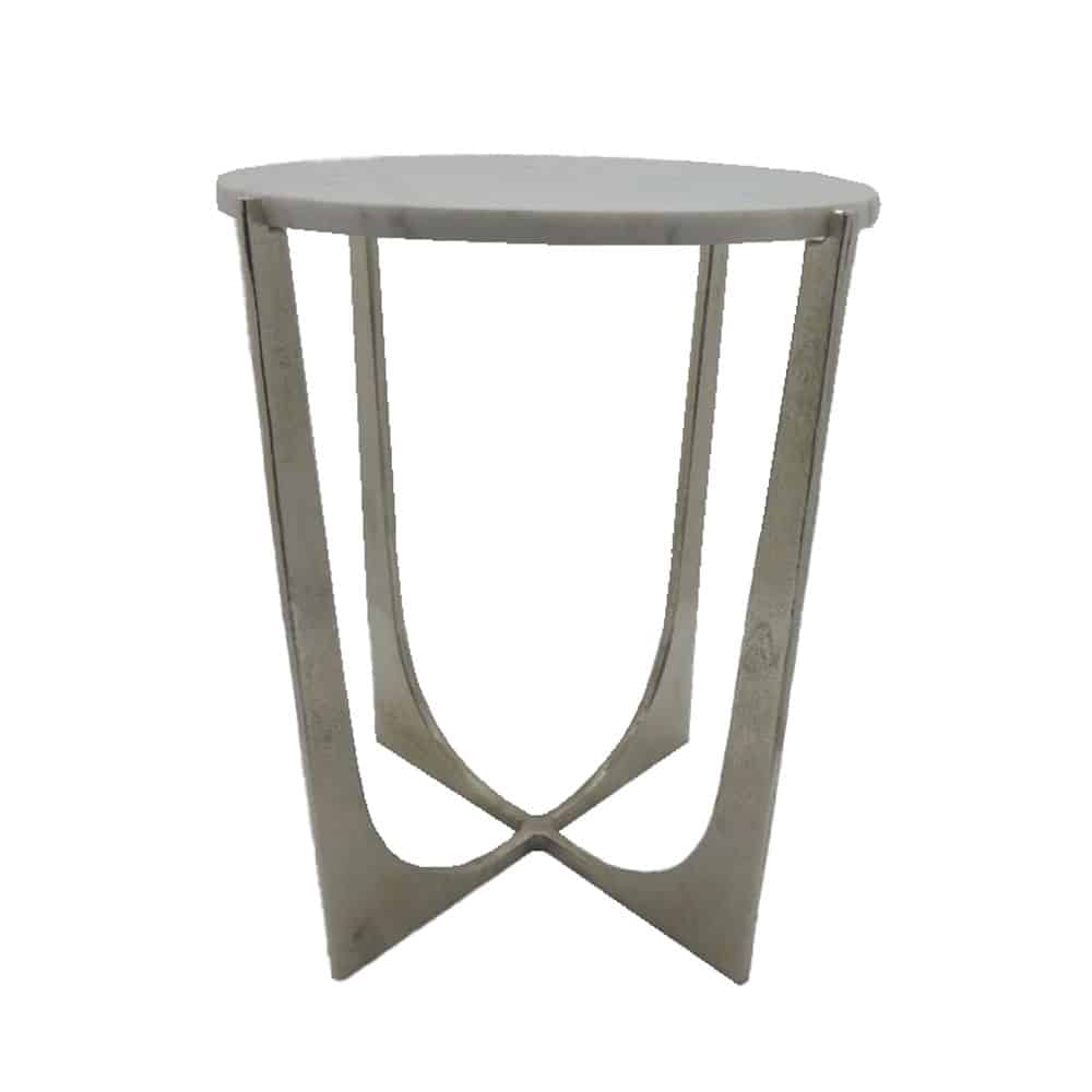 DION SIDE TABLE ΑΣΗΜΙ NICKEL ΛΕΥΚΟ 40.75×40.75×56