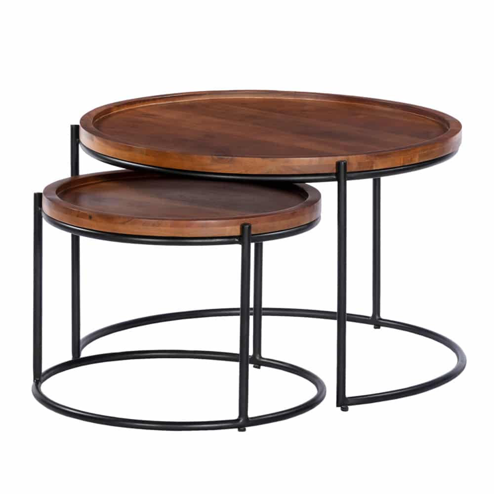 CELLINI COFFEE TABLE SET 2ΤΕΜ ΚΑΡΥΔΙ ΑΝΟΙΧΤΟ ΜΑΥΡΟ 70x70x43
