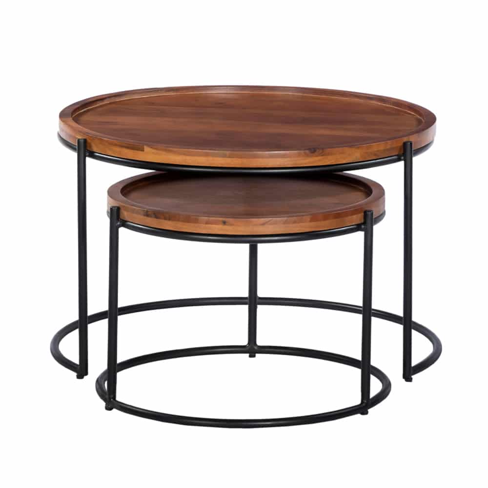 CELLINI COFFEE TABLE SET 2ΤΕΜ ΚΑΡΥΔΙ ΑΝΟΙΧΤΟ ΜΑΥΡΟ 70x70x43