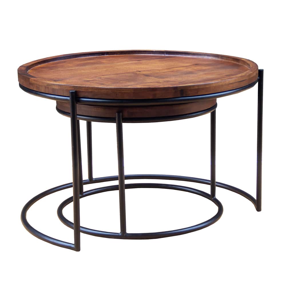 CELLINI COFFEE TABLE SET 2ΤΕΜ ΚΑΡΥΔΙ ΑΝΟΙΧΤΟ ΜΑΥΡΟ 70x70x43