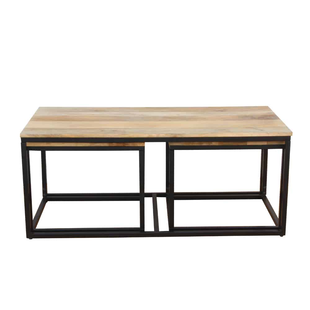 QUADRO COFFEE TABLE SET 3ΤΕΜ ΦΥΣΙΚΟ ΜΑΥΡΟ 110x60x45
