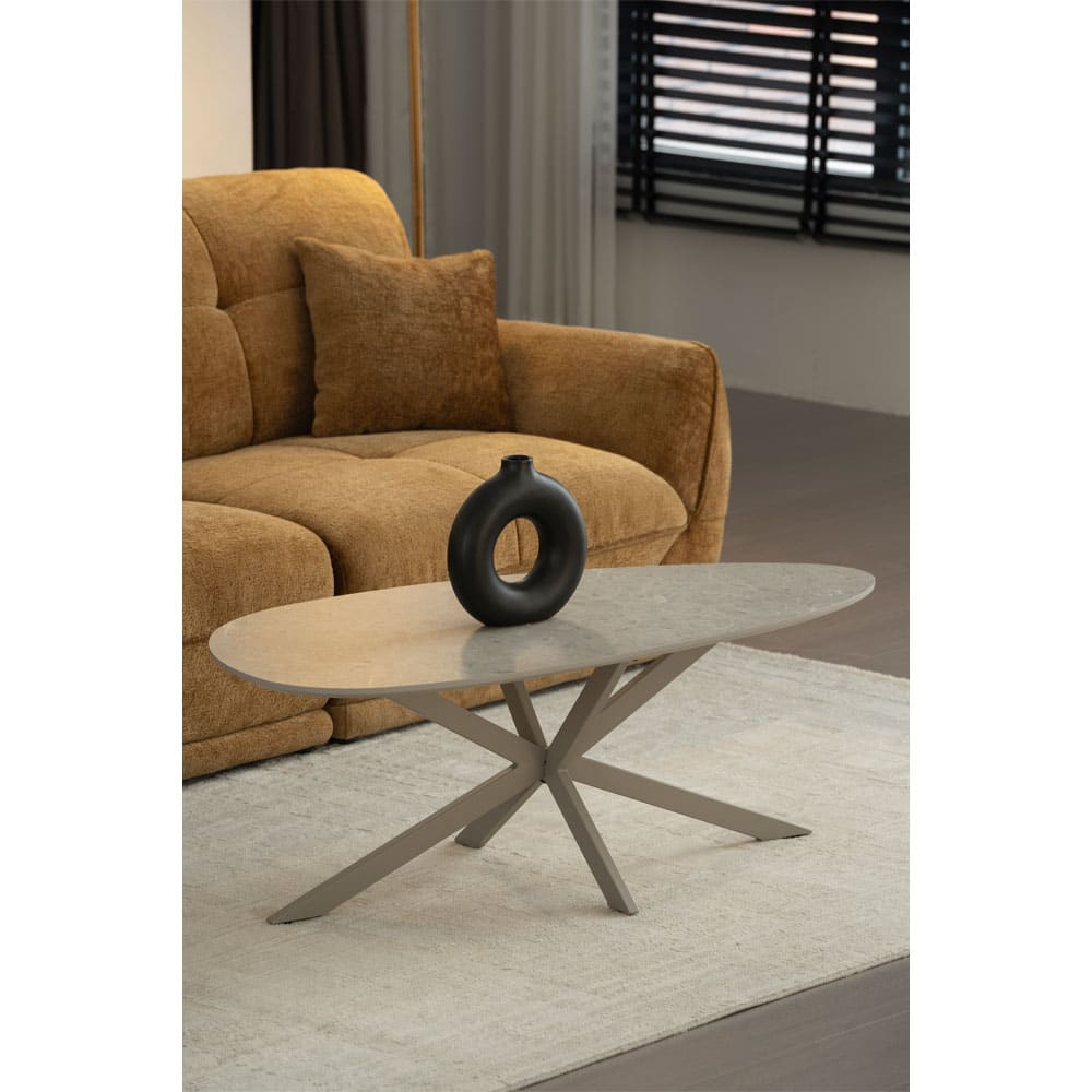 CASPIAN COFFEE TABLE ΓΚΡΙ ΜΕ ΟΨΗ ΜΑΡΜΑΡΟΥ LATTE 120x60x43