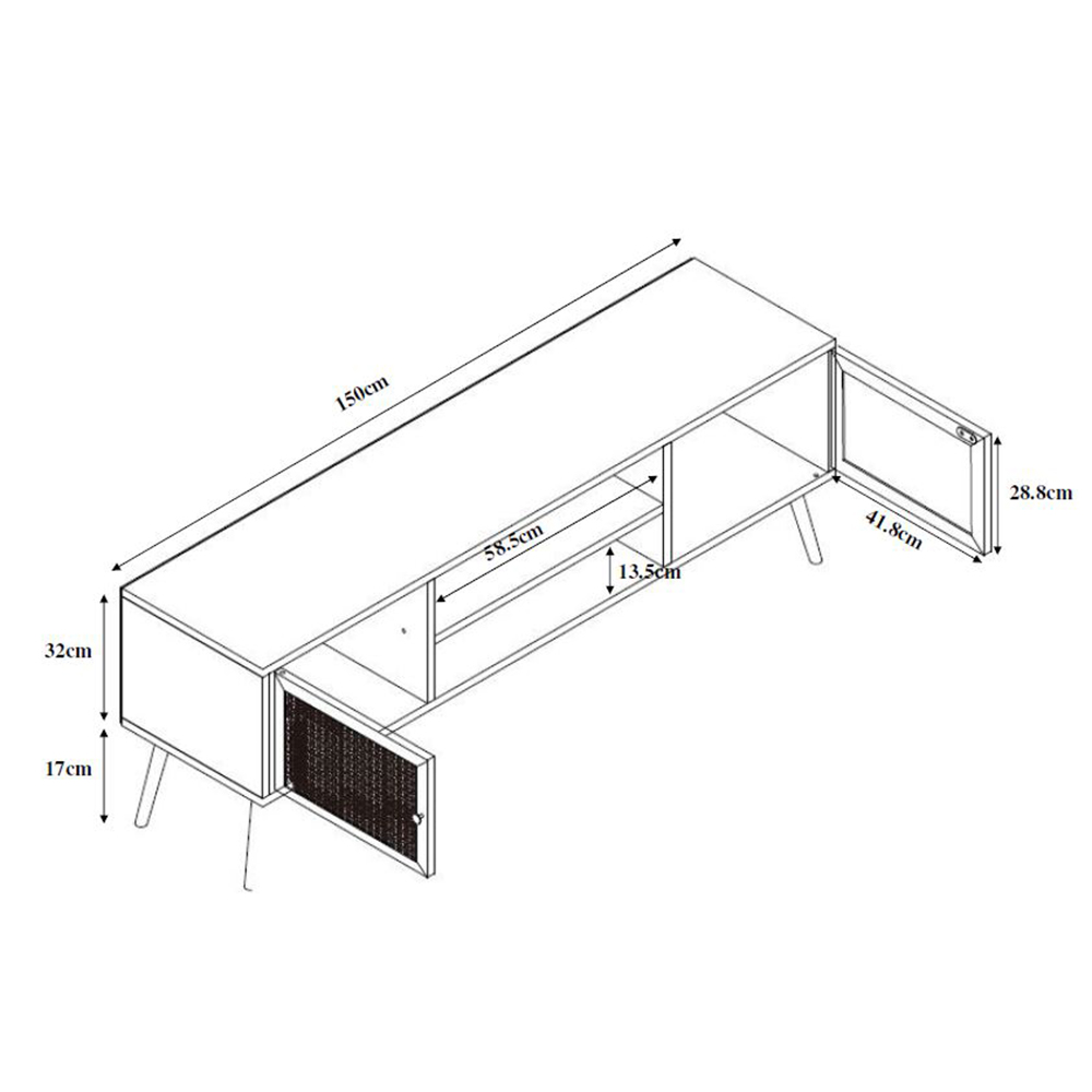 AMMOS TV STAND 2ΠΟΡΤΕΣ ΦΥΣΙΚΟ ΜΕ RATTAN 150x39x49