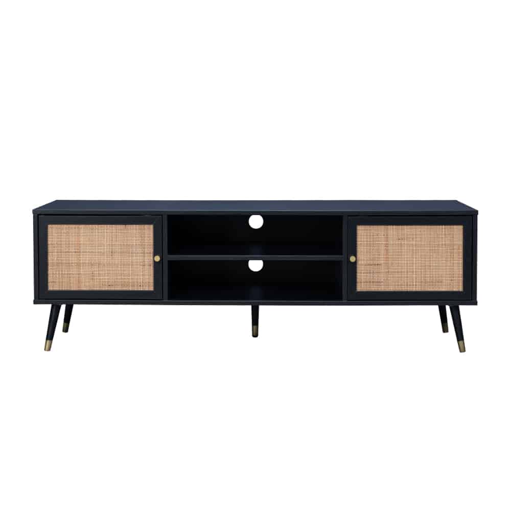 VIENNA TV STAND ΜΑΥΡΟ ΜΕ RATTAN 150x39x49