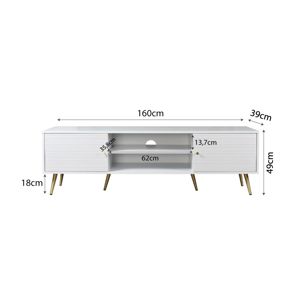 ZIZEL TV STAND 2ΠΟΡΤΕΣ ΛΕΥΚΟ ΜΕ PATTERN ΧΡΥΣΟ 160x39x49