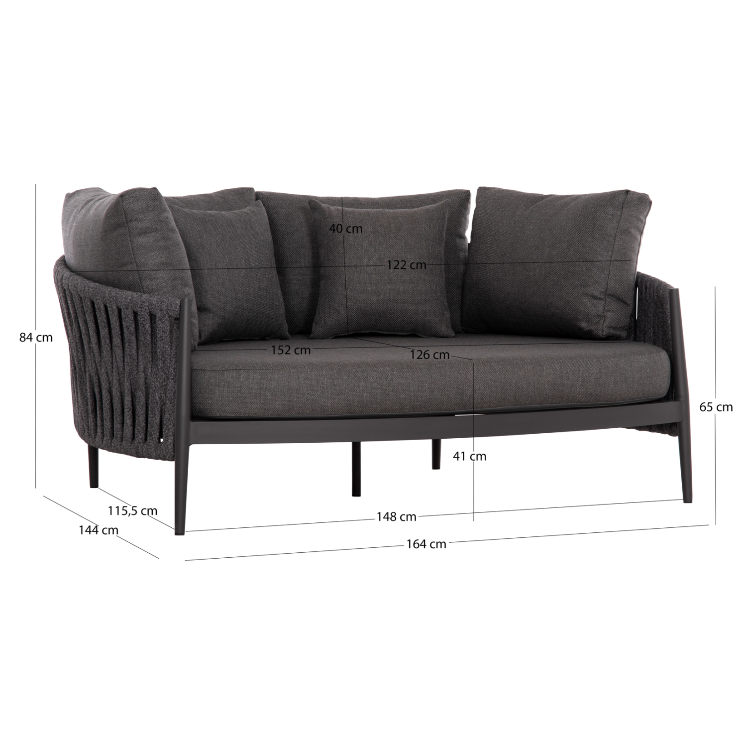 Daybed σειρά Polaris SM6215.01 Αλουμίνιο-Σχοινί-Olefin ύφασμα Ανθρακί 164x144x84Υεκ
