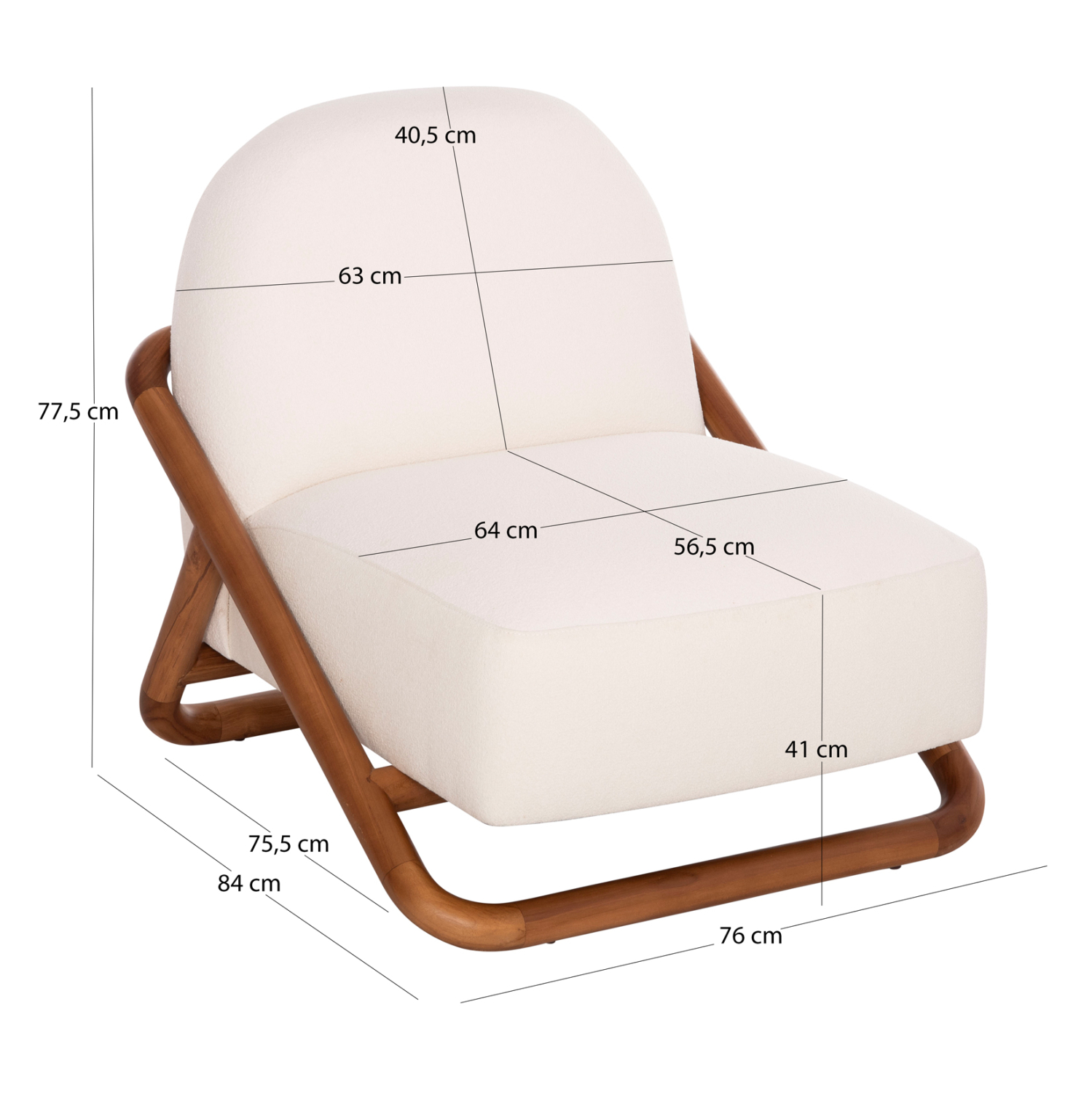 ΠΟΛΥΘΡΟΝΑ LOUNGE RAMROD SM9967 ΞΥΛΟ TEAK ΦΥΣΙΚΟ-ΕΚΡΟΥ ΜΠΟΥΚΛΕ 76x84x51-77,5Υεκ.