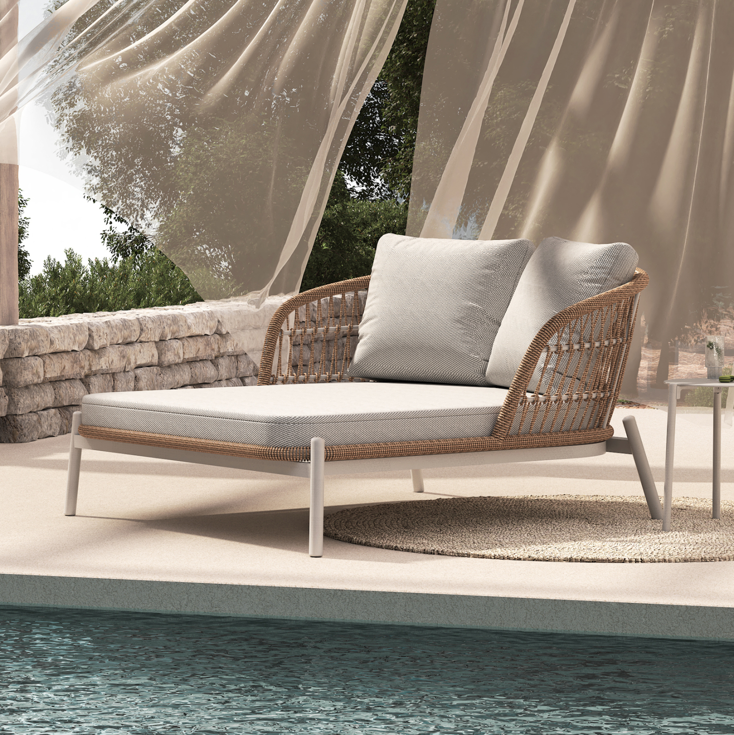 DAYBED 2ΘΕΣΙΟ QUANTUM SM6172 ΕΚΡΟΥ ΑΛΟΥΜΙΝΙΟ & ΥΦΑΣΜΑ-P.E.WICKER ΜΠΕΖ 162x148x81-97Υεκ