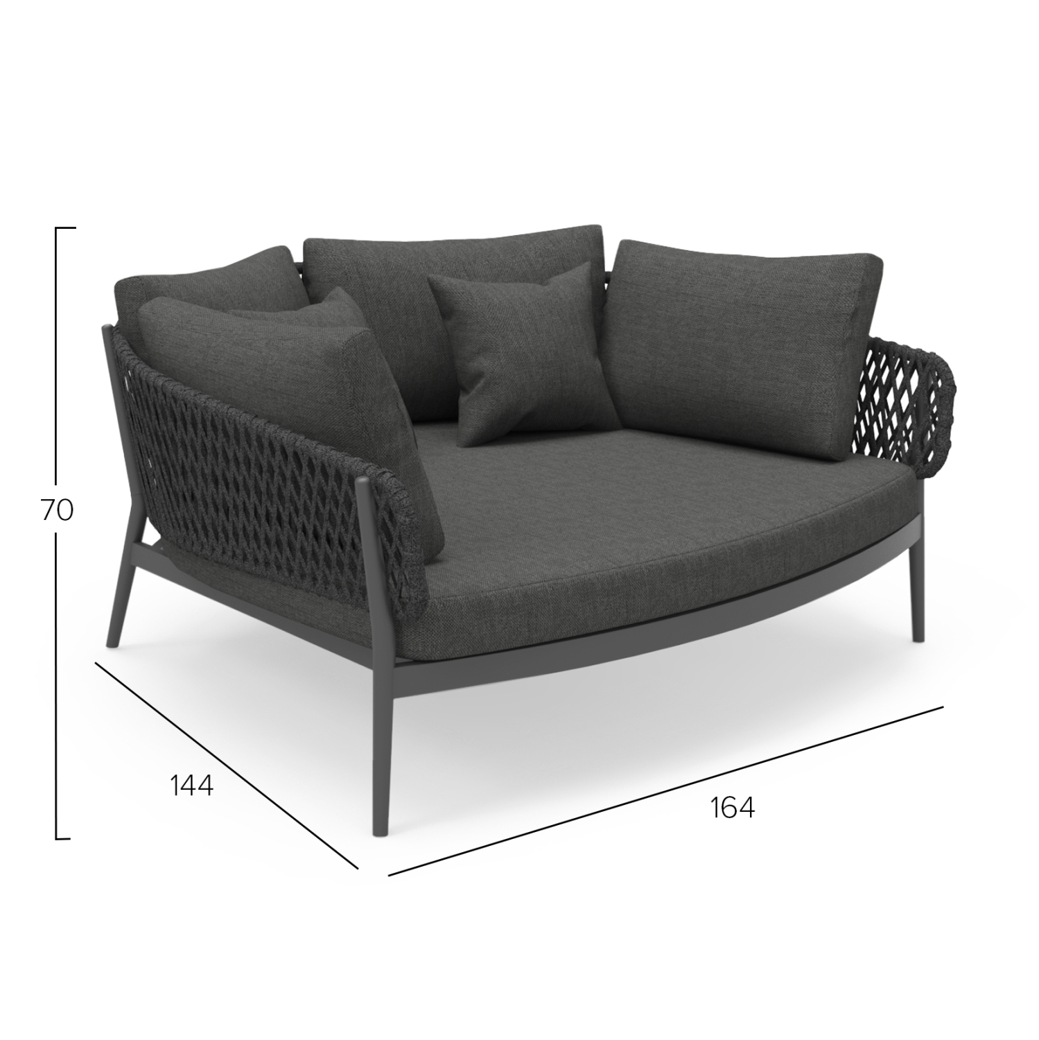 DAYBED 2ΘΕΣΙΟ ΣΕΙΡΑ CAMELLIA SM6217.01 ΣΚΟΥΡΟ ΓΚΡΙ ΑΛΟΥΜΙΝΙΟ-P.E.ΣΧΟΙΝΙ-OLEFIN 164x144x70Υεκ.