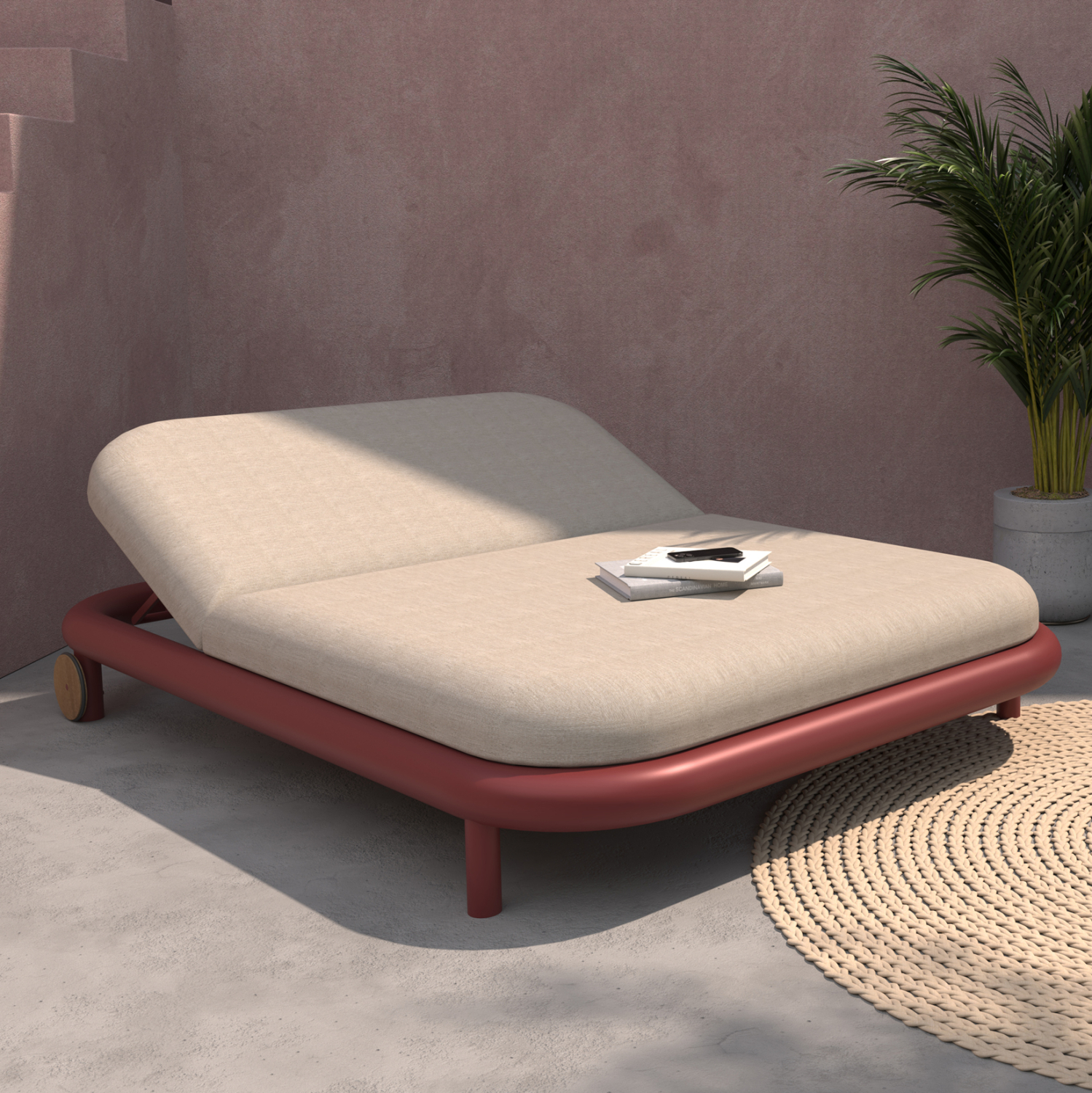 DAYBED ΔΙΠΛΟ ΣΕΙΡΑ EUTOPIA SM6238.05 KOKKINO ΑΛΟΥΜΙΝΙΟ-ΜΠΕΖ OLEFIN 212x155x38Υεκ