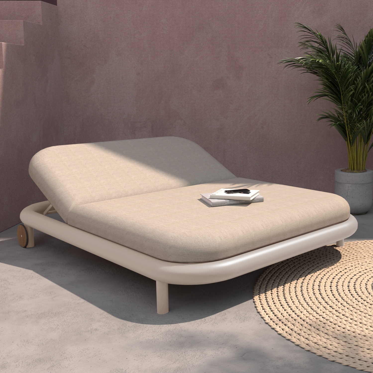 DAYBED ΔΙΠΛΟ ΣΕΙΡΑ EUTOPIA SM6238.02 ΚΡΕΜ ΑΛΟΥΜΙΝΙΟ-ΜΠΕΖ OLEFIN 212x155x38Υεκ