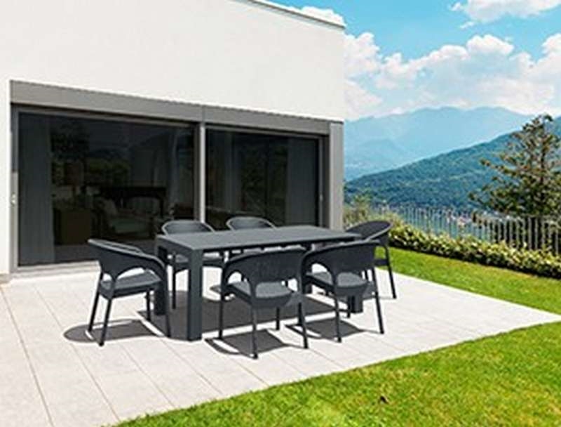 VEGAS RATTAN DARK GREY 100X180/220Χ75εκ. ΕΠΕΚΤ.ΤΡΑΠΕΖΙ
