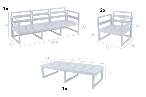 MYKONOS SET 3ΘΕΣ.WHITE ΜΕ ΜΑΞ.(3ΘΕΣ.+2ΠΟΛ.+ΤΡΑΠ 130εκ.)