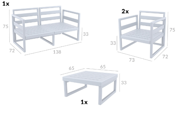 MYKONOS SET 2ΘΕΣ.WHITE ΜΕ ΜΑΞ.(2ΘΕΣ.+2ΠΟΛ.+ΤΡΑΠ 65εκ.)
