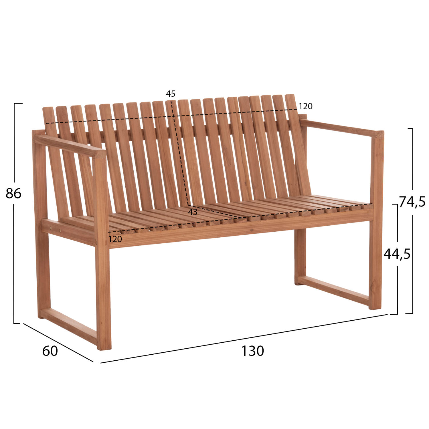 ΠΑΓΚΑΚΙ ΚΗΠΟΥ 2ΘΕΣΙΟ VED HM18124 ΞΥΛΟ TEAK–ΦΥΣΙΚΟ ΧΡΩΜΑ 130x60x86Υεκ.