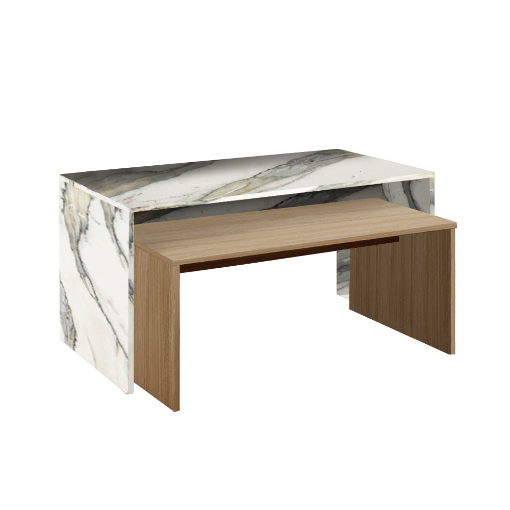 TUNUSIA COFFEE TABLE ARTISAN OAK ΛΕΥΚΟ ΜΕ ΟΨΗ ΜΑΡΜΑΡΟΥ 90x45x45