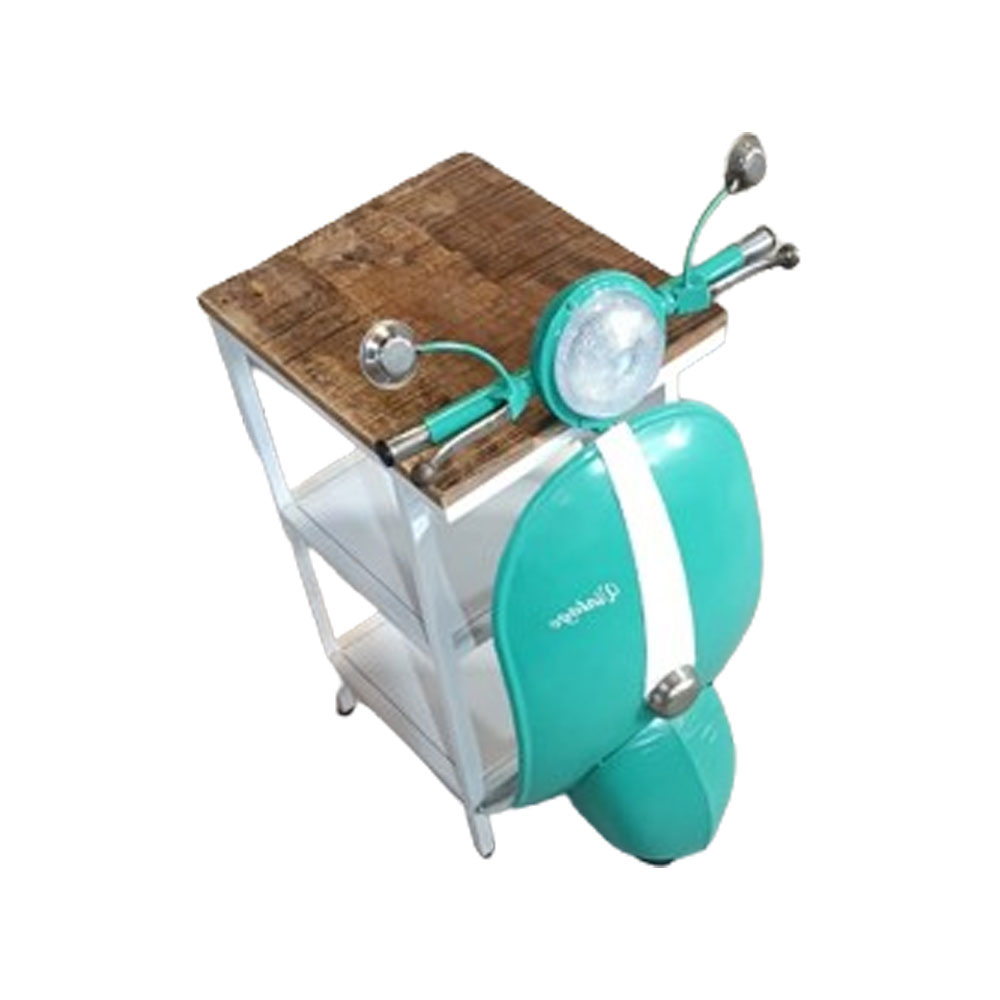 MINI VESPA SIDE TABLE ΜΕ ΡΑΦΙΑ PETROL ΛΕΥΚΟ ΦΥΣΙΚΟ 61x45xH88cm