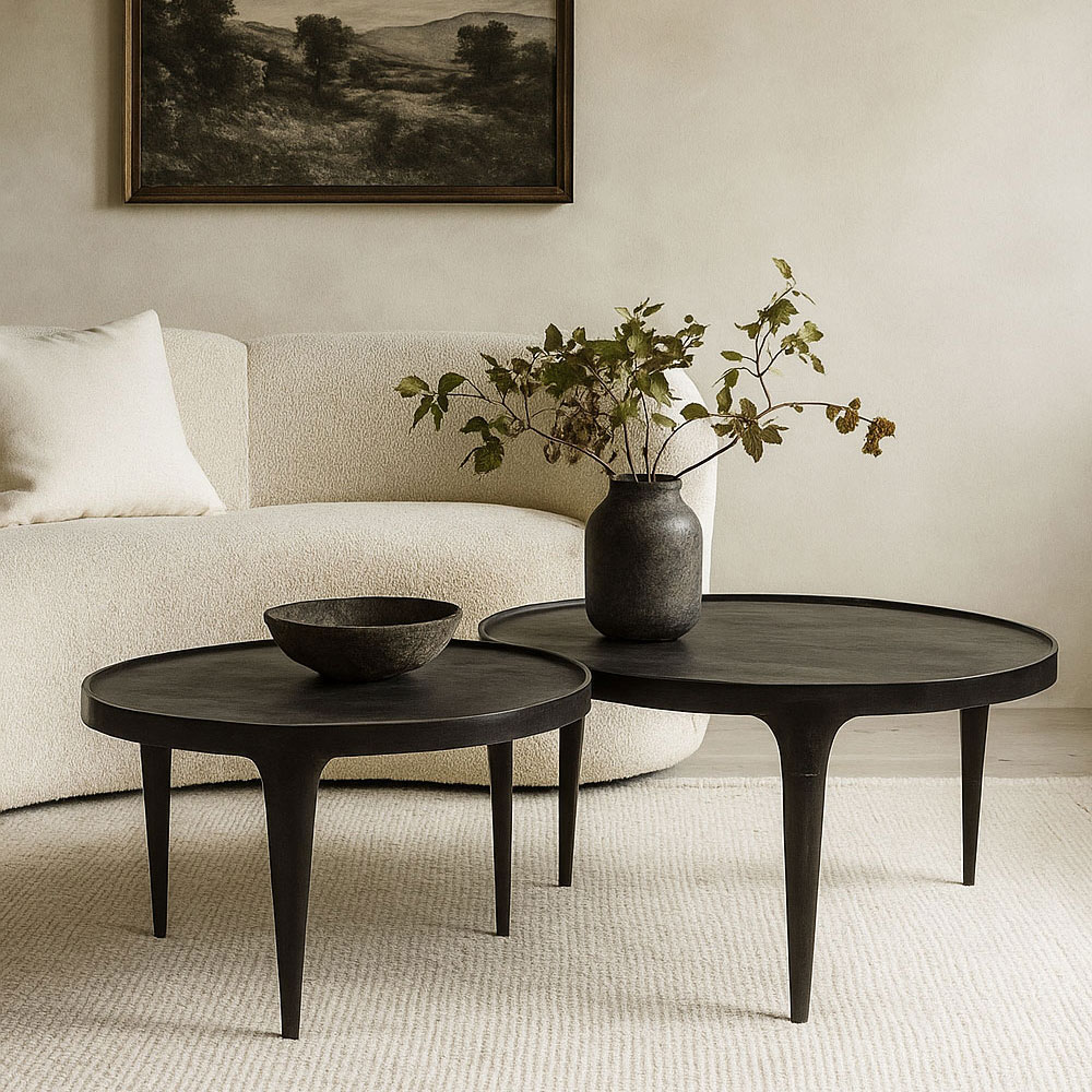 INK COFFEE TABLE SET 2ΤΕΜ ΜΑΥΡΟ 75x75x45.5cm