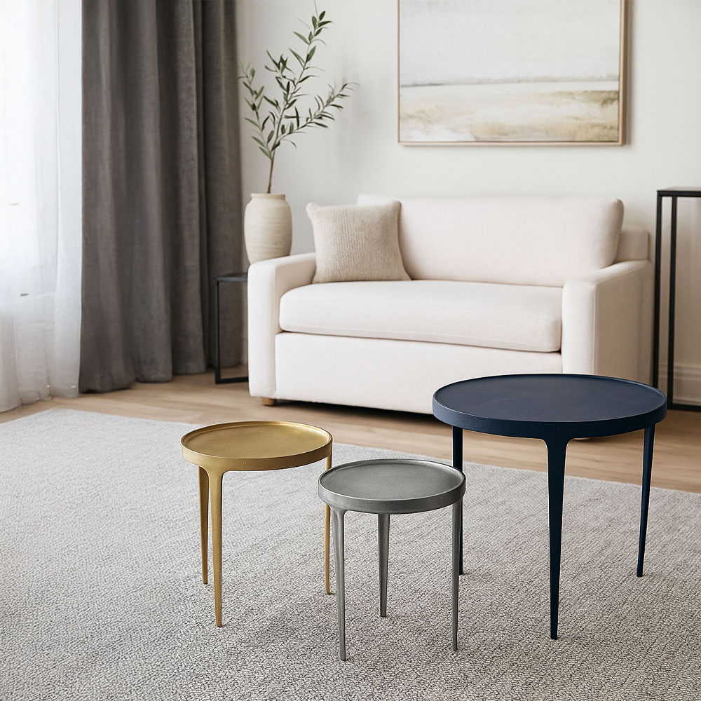 INK SIDE TABLE SET 3ΤΕΜ ΜΑΥΡΟ BRASS NICKEL 64.5×64.5x61cm
