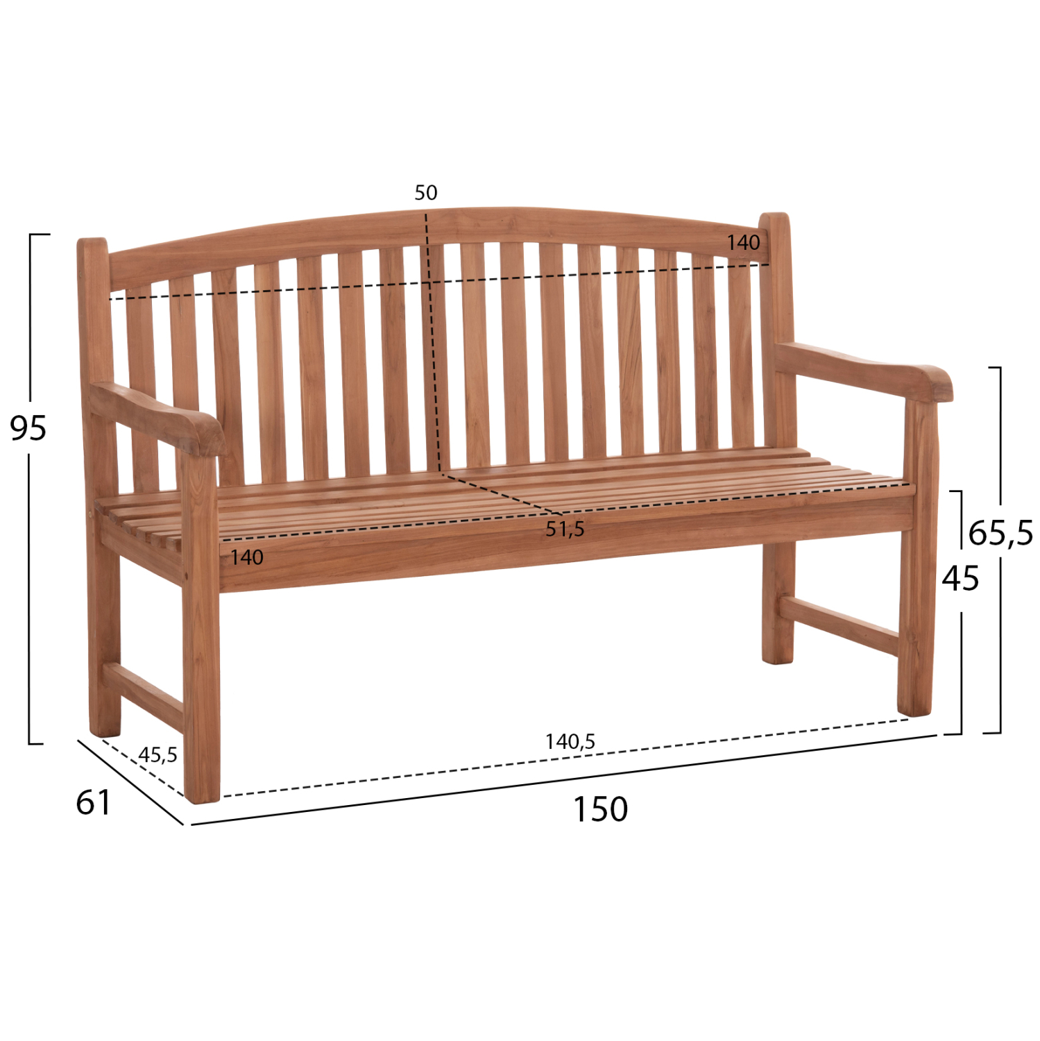 ΠΑΓΚΑΚΙ ΚΗΠΟΥ 3ΘΕΣΙΟ ELENA HM18125 ΞΥΛΟ TEAK–ΦΥΣΙΚΟ 150x61x95Υεκ.