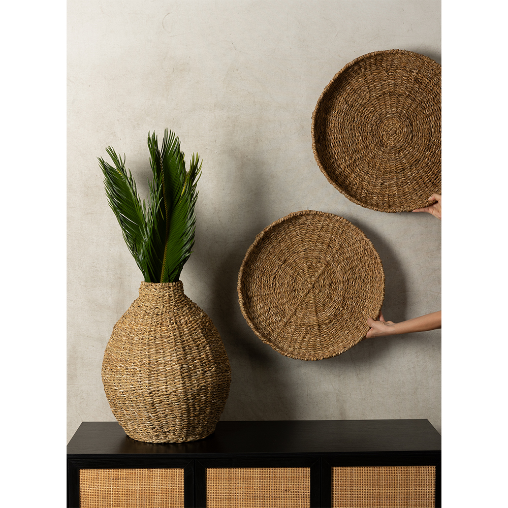 NEREA ΔΙΣΚΟΣ SET 3ΤΜΧ 55x55x8cm SEAGRASS ΦΥΣΙΚΟ ΜΕΤΑΛΛΟ