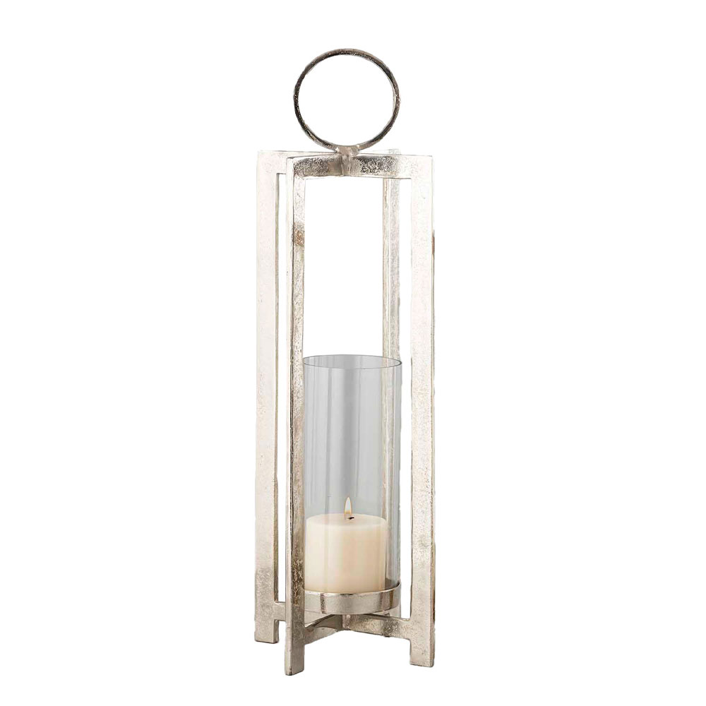 BEACON LIGHT ΦΑΝΑΡΙ 25.5×25.5x78cm ΑΛΟΥΜΙΝΙΟ ΑΣΗΜΙ ΓΥΑΛΙ
