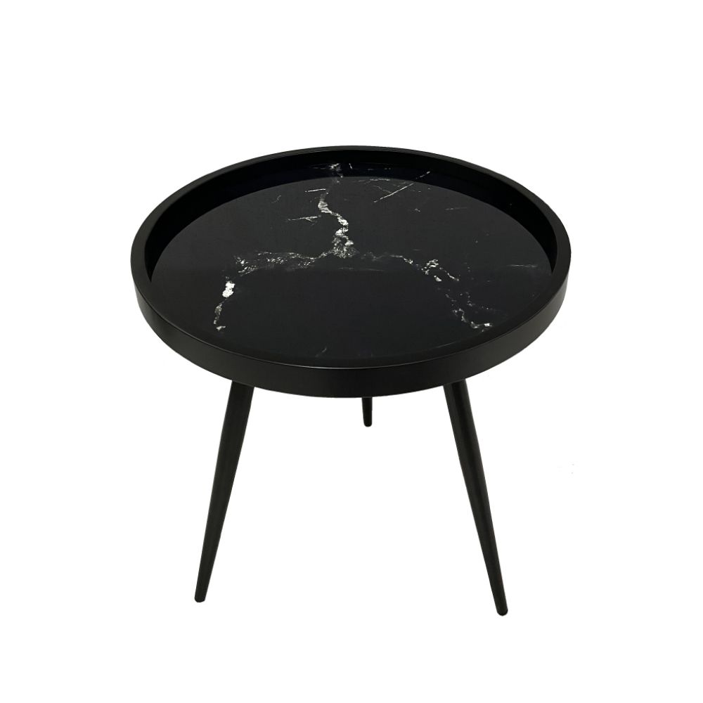 MARM SIDE TABLE ΜΑΥΡΟ ΜΕ PATTERN ΜΑΥΡΟ 49.5×49.5×52