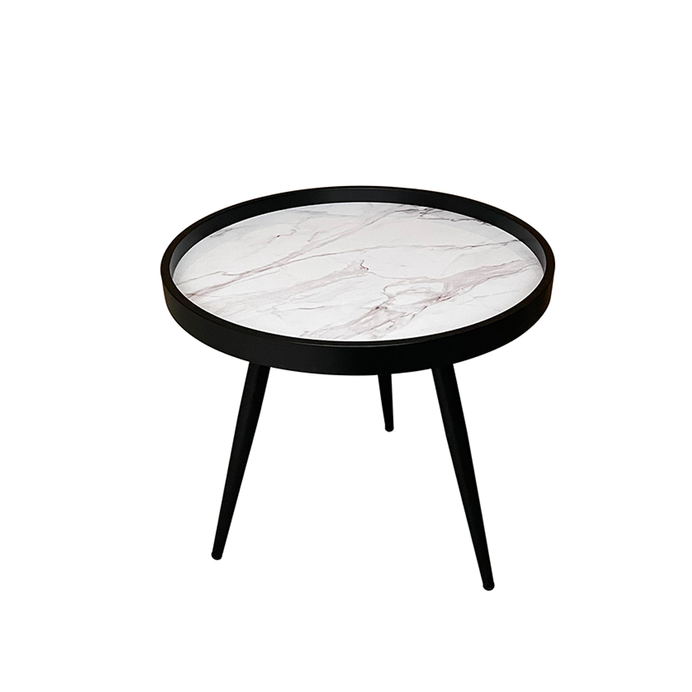 MARM SIDE TABLE ΛΕΥΚΟ ΜΕ PATTERN ΜΑΥΡΟ 49.5×49.5×52