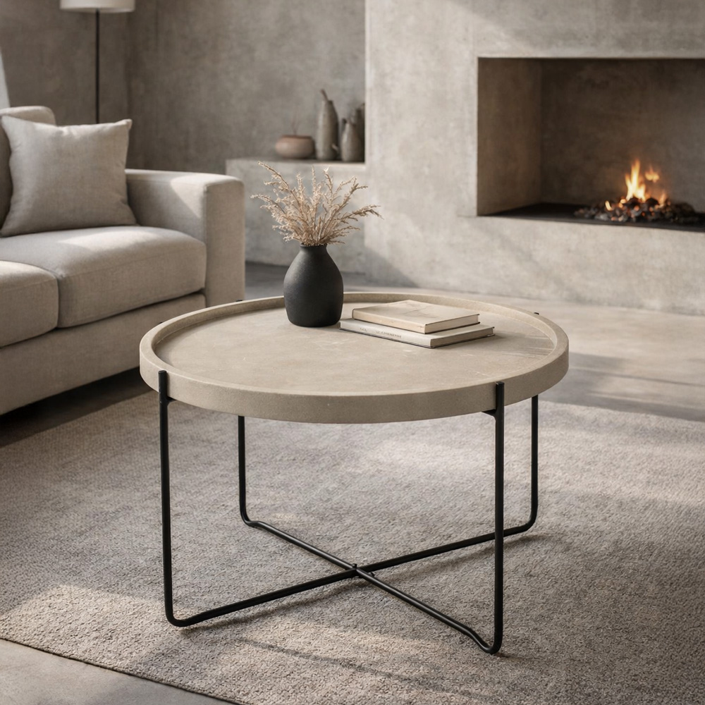 FUN COFFEE TABLE SAND BEIGE ΜΑΥΡΟ 63x63x42