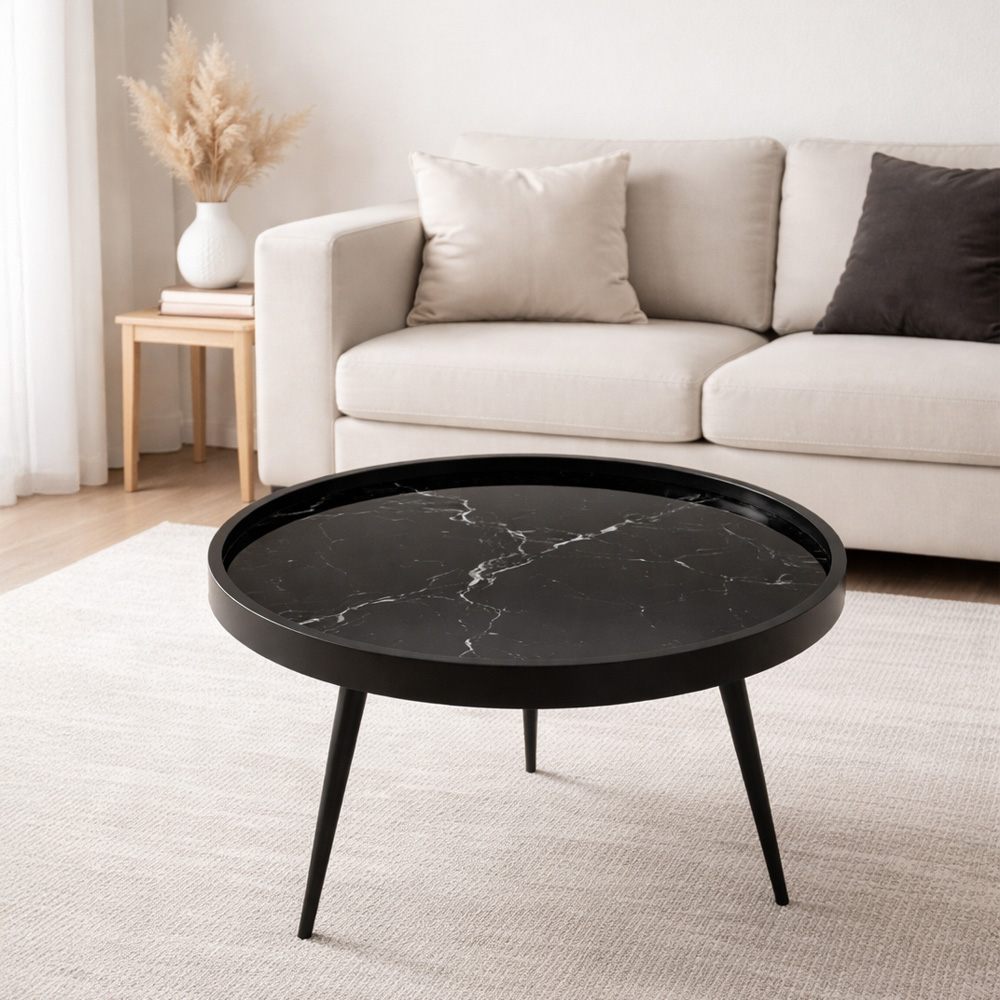 MARM COFFEE TABLE ΜΑΥΡΟ ΜΕ PATTERN ΜΑΥΡΟ 60x60x45