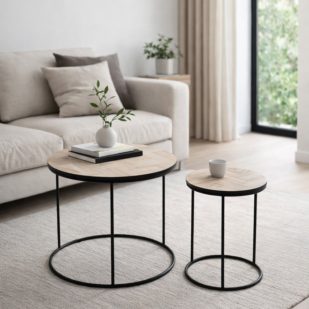 PARKE COFFEE TABLE SET 2ΤΕΜ ΜΑΥΡΟ ΦΥΣΙΚΟ 48x48x45
