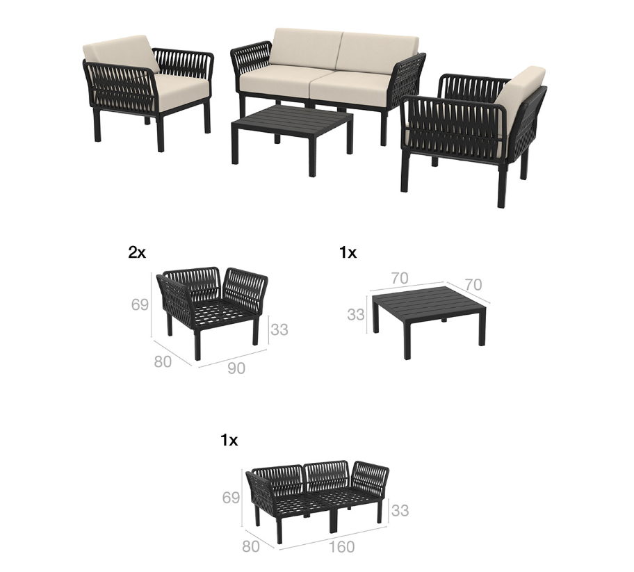 PORTOFINO LOUNGE SET 2ΘΕΣ.TAUPE/ΜΑΞ. BEIGE(2ΘΕΣ.+2ΠΟΛ.+ΤΡΑΠ 33εκ.)
