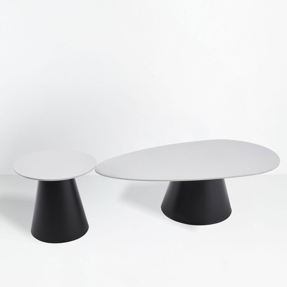OVO COFFEE TABLE SET 2ΤΕΜ ΛΕΥΚΟ ΜΕ ΟΨΗ ΜΑΡΜΑΡΟΥ ΜΑΥΡΟ 129x69x38cm