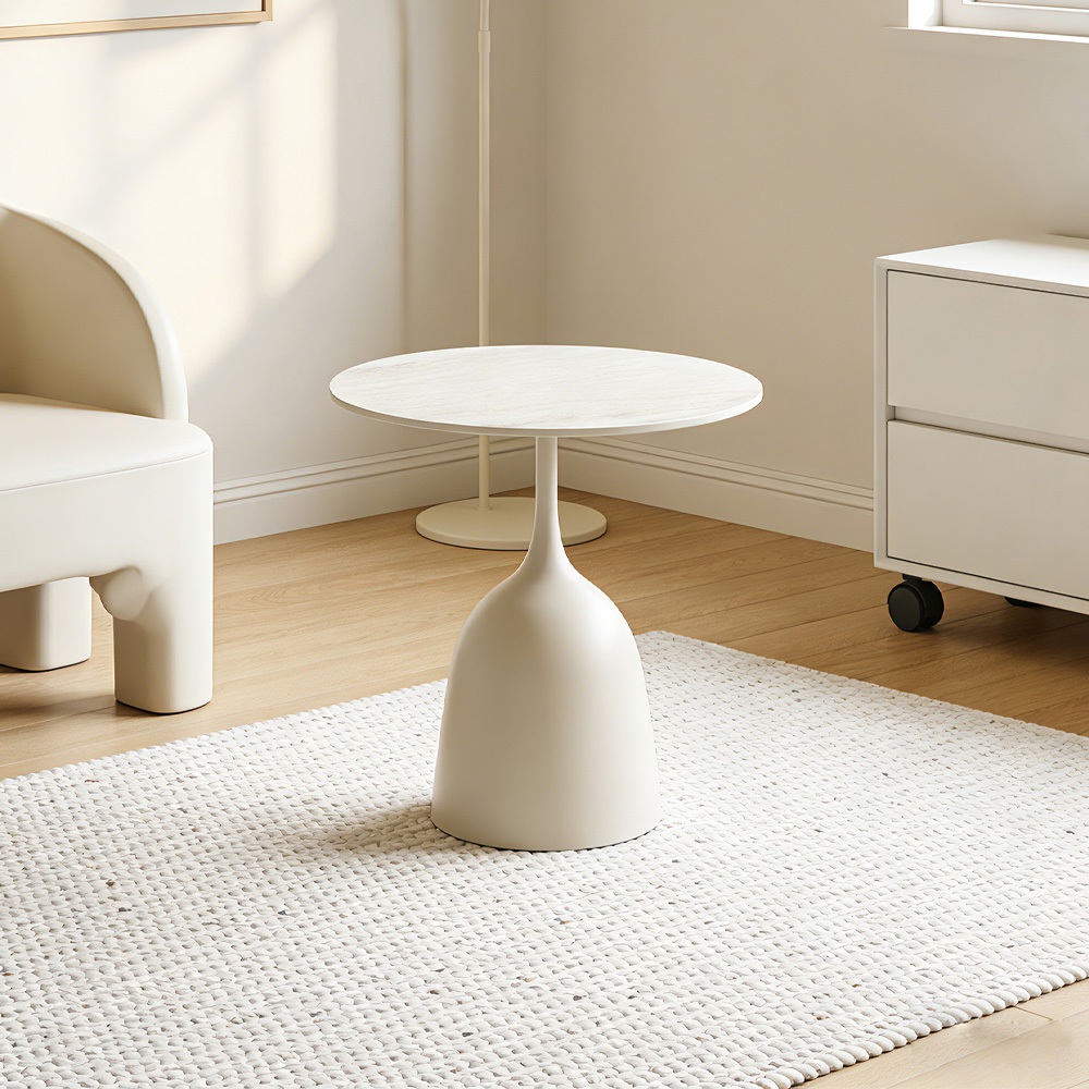 EARTH COFFEE TABLE BEIGE ΜΕ ΟΨΗ ΜΑΡΜΑΡΟΥ 50x50x54.5cm