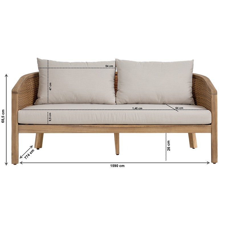 Καναπές Διθέσιος Ella Ξύλο Ακακίας