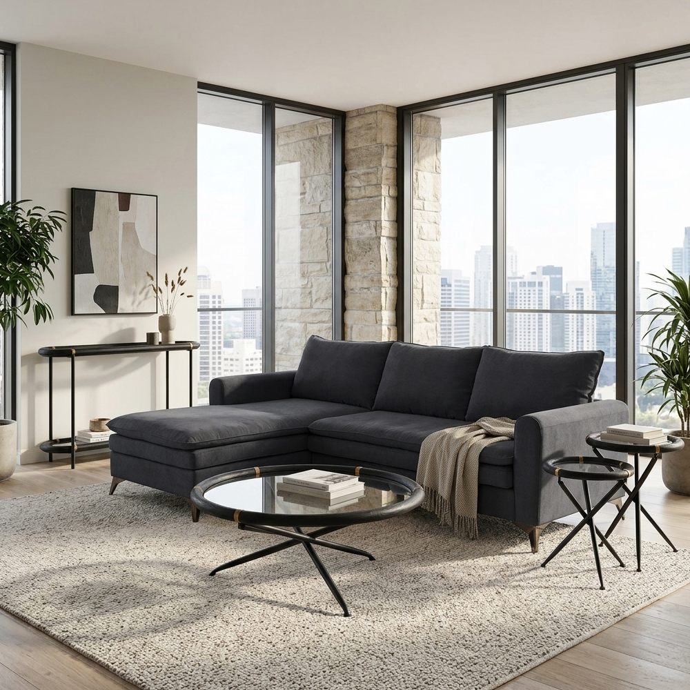 COLOMBO SIDE TABLE SET 2ΤΕΜ ΜΑΥΡΟ ΧΡΥΣΟ 64x64x64