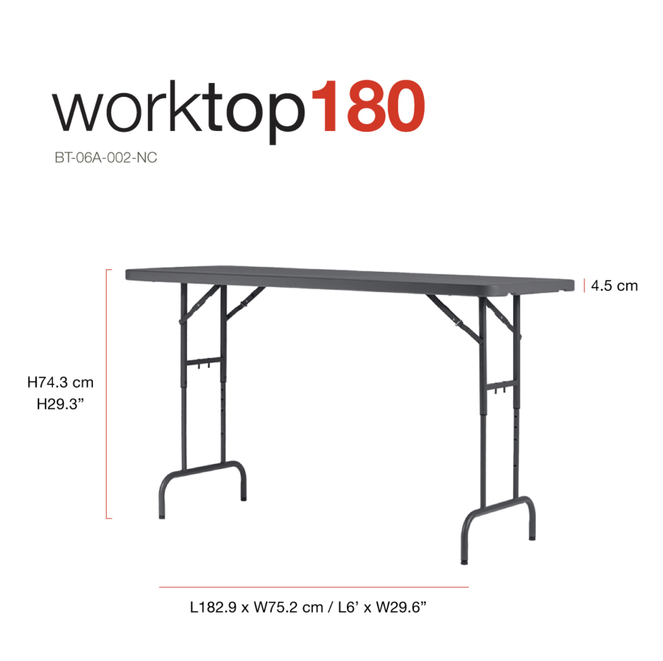 WorkTop 180 – Πτυσσόμενο Μακρόστενο Τραπέζι