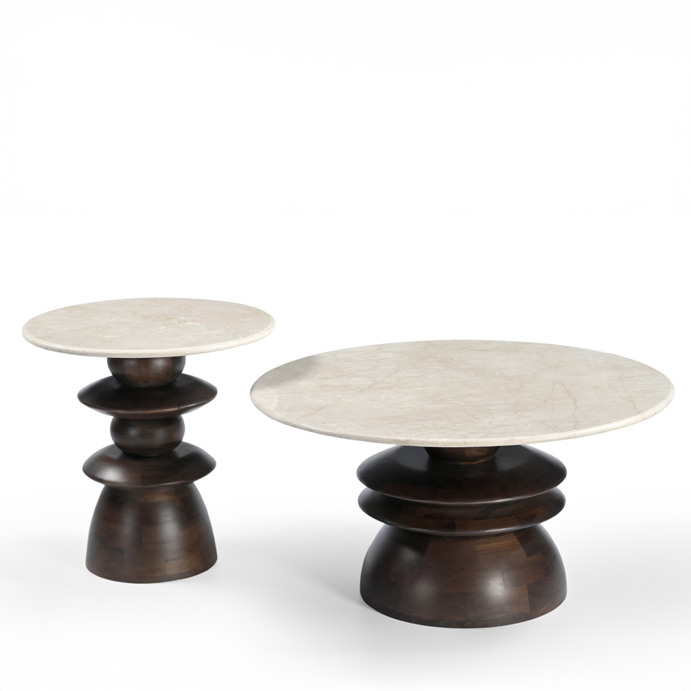 BEATLE SIDE TABLE ΚΑΦΕ ΣΚΟΥΡΟ BEIGE ΜΕ ΟΨΗ ΜΑΡΜΑΡΟΥ 50x50x50cm