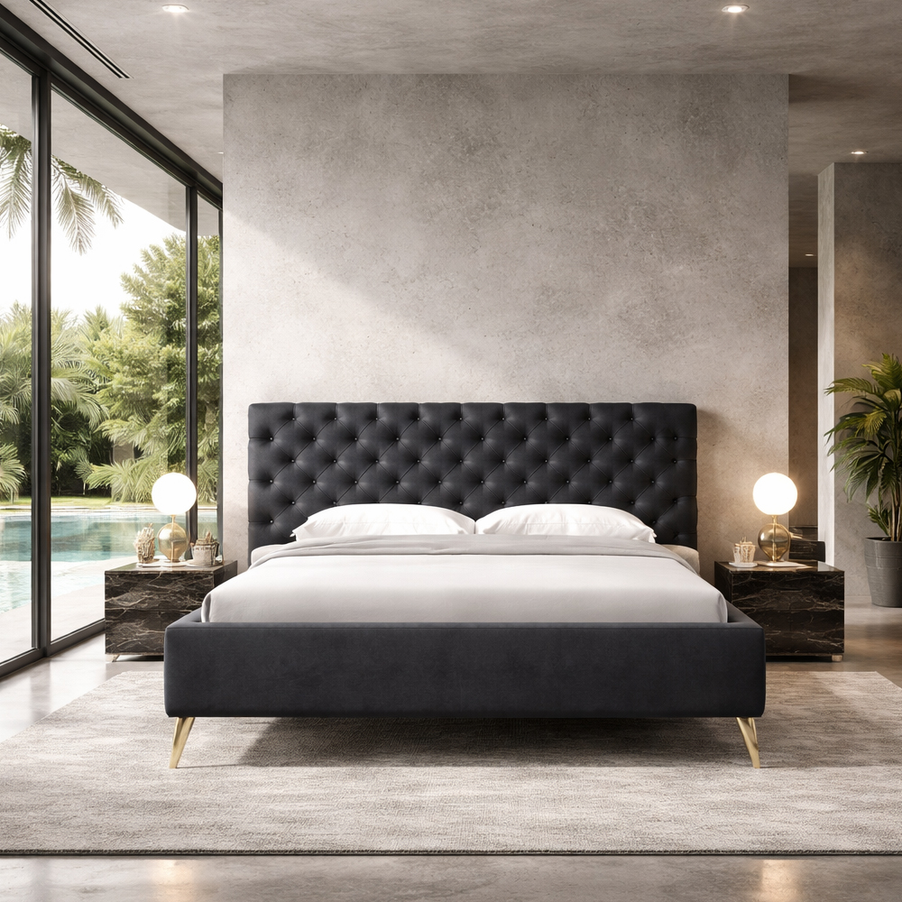 BLACK EROS ΚΡΕΒΑΤΙ (ΓΙΑ ΣΤΡΩΜΑ 160x200cm) ΜΑΥΡΟ 229.5x195x118.5cm