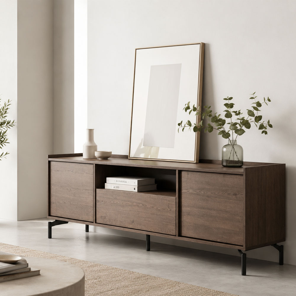 TOBAC TV STAND 2ΠΟΡΤΕΣ 1ΣΥΡΤΑΡΙ ΚΑΡΥΔΙ ΣΚΟΥΡΟ 180x39x62cm
